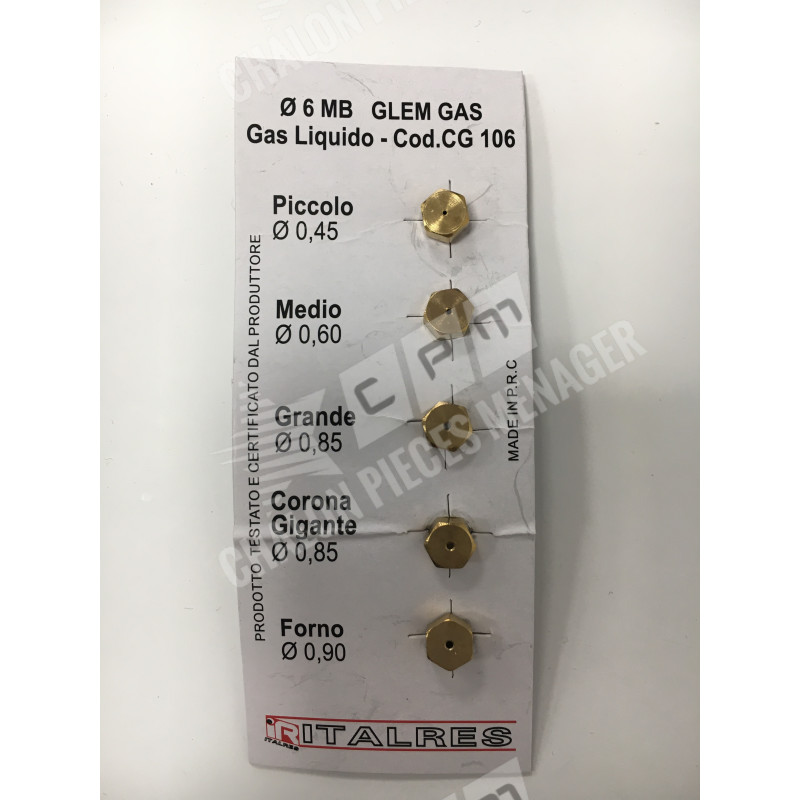 SACHET INJECTEURS GAZ BUTANE/PROPANE D.6MM PAS FIN